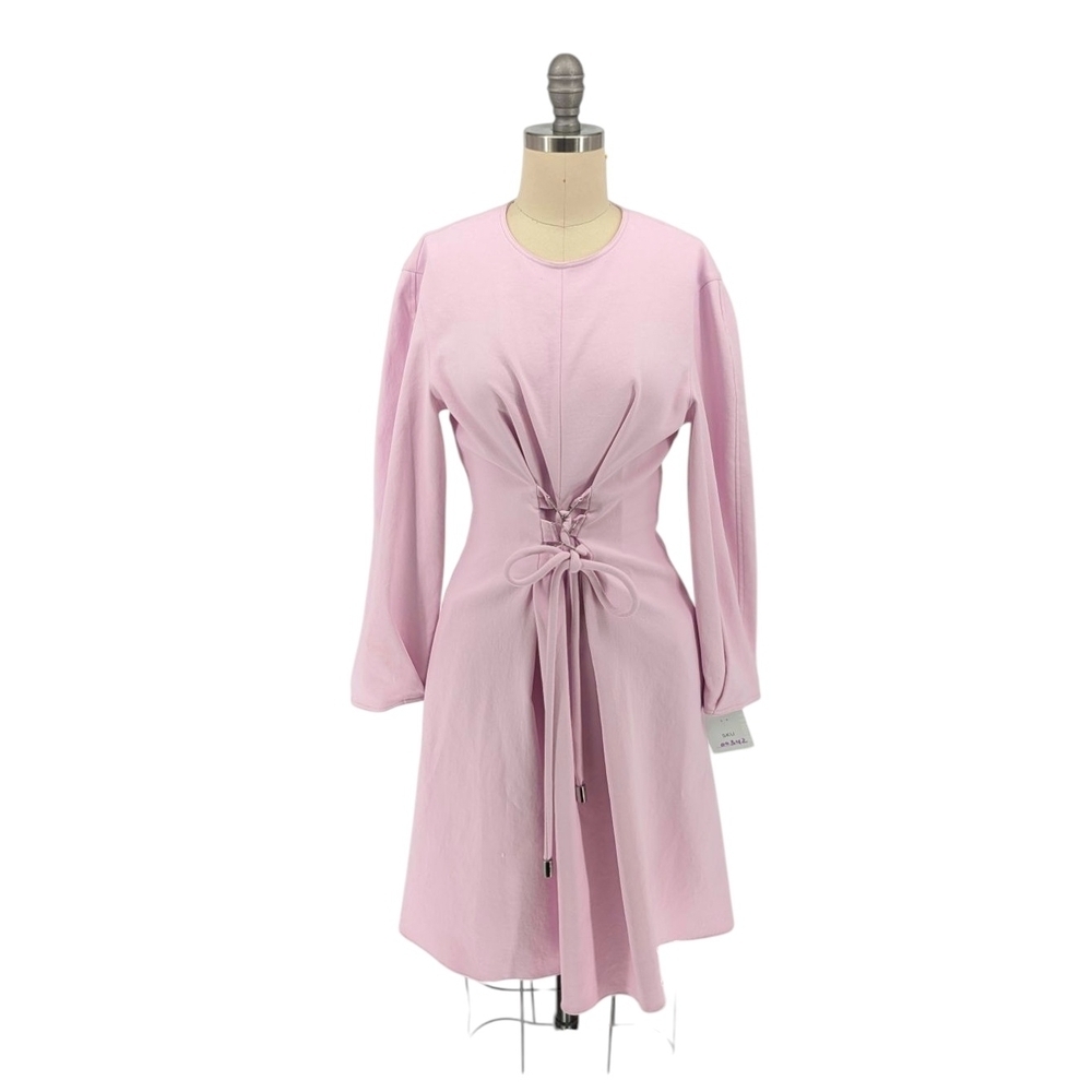 00342 Tibi Lace Up Waist Balloon Sleeve Dress Pink 4 preppy contemporary cocktai
